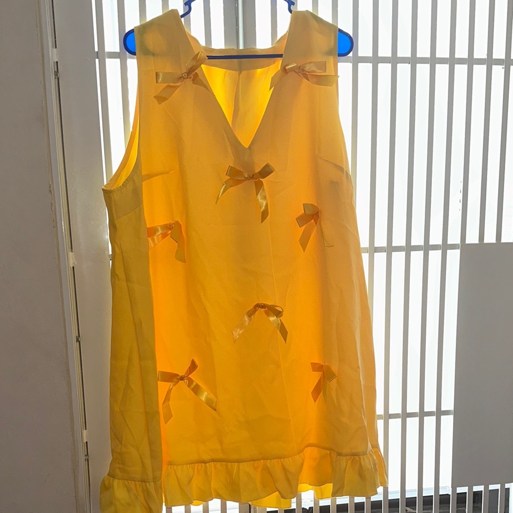 SHEIN Yellow Midi Dress with Bow Details